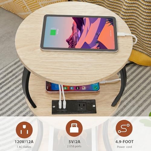 YEAKOO Small Side Table with Charging Station,3-Tier Round end Table - Image 7