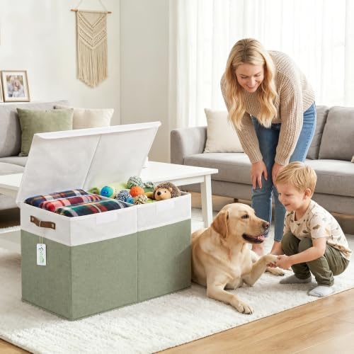 Bagnizer Large Toy Storage Box with Lids, Collapsible Sturdy Baby Storage Organizer Chest Bin Basket for Kids, Boys, Girls, Playroom, Nursery, Bedroom, Closet 25"x13"x16" (Green and White) - Image 5