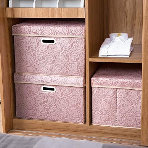 PRANDOM Large Foldable Storage Boxes with Lids [5-Pack] Fabric Decorative Storage Bin Cubes Organizer Containers Baskets with Cover Handles for Bedroom Closet Nursery Pink 17.7x11.8x11.8 Inch - Image 3