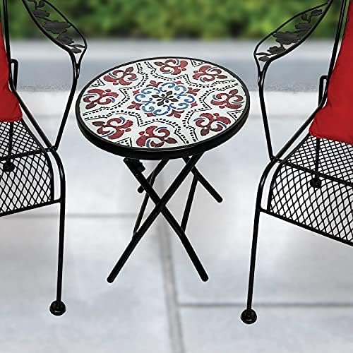 Backyard Expressions Folding Glass Patio Side Table-Mosaic Pattern-18 Inch - Image 2