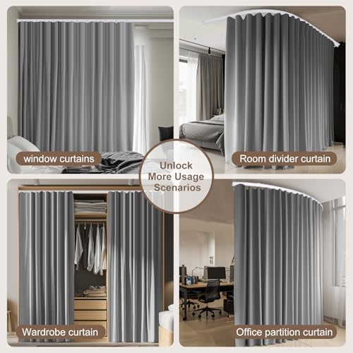 MaKefeile Room Divider Curtains & Flexible Bendable Tracks Set,Privacy Dividers Ceiling Track Curtain Window Blackout Curtains for Living Room Bedroom (W100 × H96 in 1 Panel Grey Drape & White Rail) - Image 6