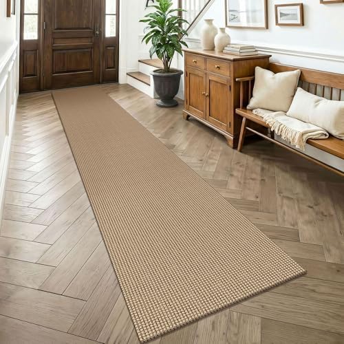 KOZYFLY Boho 2x14 Runners Rugs for Hallway, Long Washable Runner Rug, Woven Non Slip Kitchen Runner, Farmhouse Entryway Rug, Floor Carpet for Entry, Aisle, Hall, Orange Beige/Tan/Brown by KOZYFLY