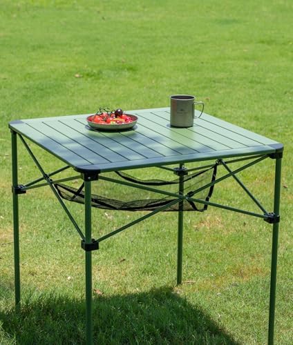 iClimb Lightweight Stable Alu. Folding Square Table Roll Up Top (Green, L) - Image 2