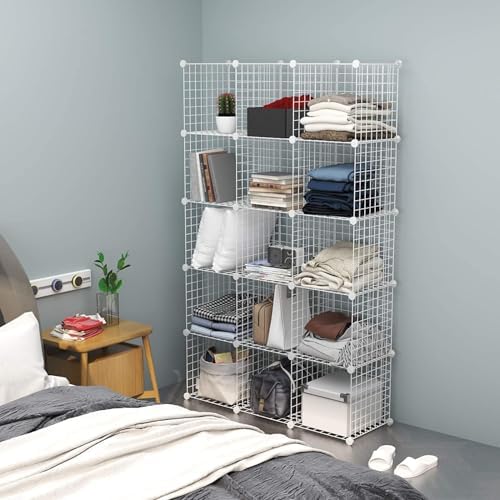 C&AHOME Wire Cube Storage, 16-Cube Organizer Metal C Grids Storage, White - Image 2