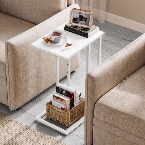 WLIVE Side Table, C Shaped End Table for Couch, Sofa and Bed, Large Desktop C Table for Living Room, Bedroom, Creamy White - Image 6