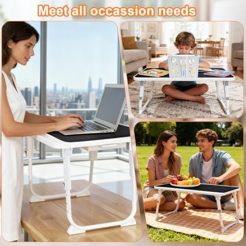 Laptop Desk for Bed, Adjustable Height Laptop Bed Table, Foldable Lap Desk with USB Charge Port, Desktop Card Slot, Side Drawer, Book Shelf, Portable Lap Tray for Eating Reading Working Sofa & Floor - Image 5