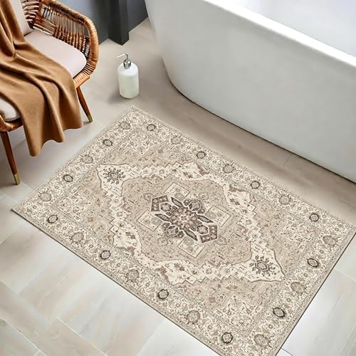 Washable Vintage Rug 2x3, Non Slip Small Carpet Bathroom Entryway by Winslssol