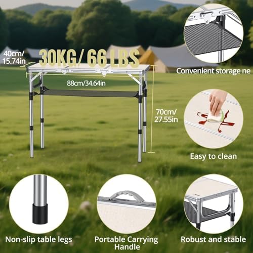 Anbte 3ft Folding Camping Table, 3 Adjustable Height Max 27.5", Silver - Image 4