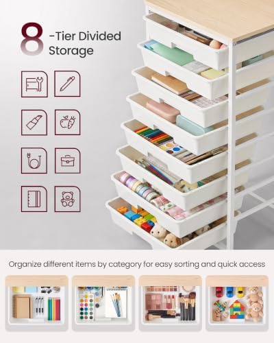 VASAGLE Rolling Cart with Drawers, Craft Organizers and Storage, White - Image 6