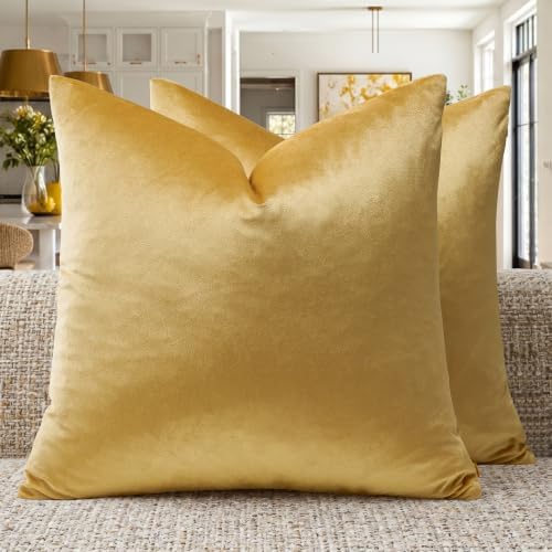 GIGIZAZA Yellow Velvet Pillow Covers 26x26 Decorative Pillows Pack of 2 - Image 7
