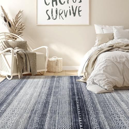 Nakagishi 12x15 Area Rug Living Room: Washable Boho Large Neutral Modern Soft Stain Resistant Farmhouse Indoor Floor Rug Non-Slip Carpet for Bedroom Nursery Kids Playroom Office Dining Room- Blue - Image 6