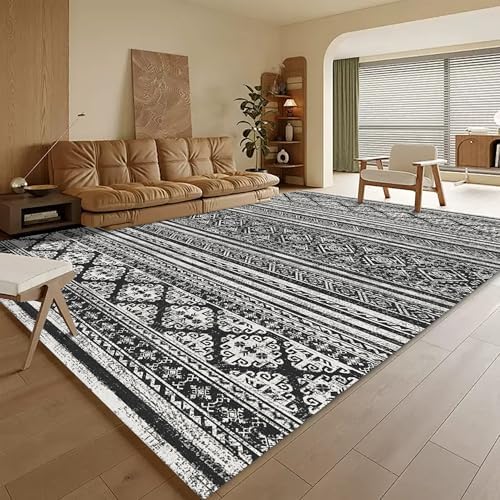 RUGSURE Washable Area Rugs 6' x 9' - 1/6 Thick - Moroccan-Inspired -Stain & Water Resistant Non-Slip - Resistant Rug for Living Room, Bedroom, Nursery, Pet & Child Friendly (Black) by RUGSURE