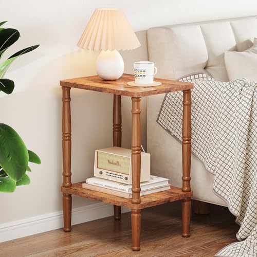 LUCKNOCK Small Side Table for Small Spaces, Vintage End Table, Narrow Couch Side Table with Storage, Skinny Nightstand Bedside Table for Bedroom, Living Room, Farmhouse, No-Tool Assembly, Rustic Brown - Image 4