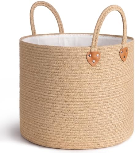 CHICVITA 50L Blanket Basket Living Room, Wicker Laundry Baskets for Home Decor, Baby Toy Basket with Handles, Large Nursery Hamper for Blankets Towels Clothes, 16" X 16" X 14", Jute Brown by CHICVITA