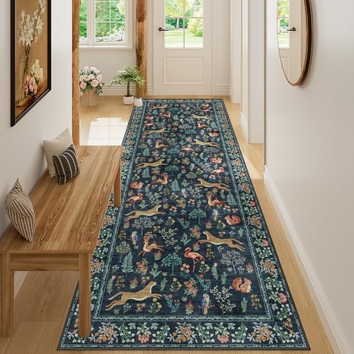 DUKINO 3x8 Runner Rug, Animal Washable Runner Rug for Kitchen, Navy Blue by DUKINO