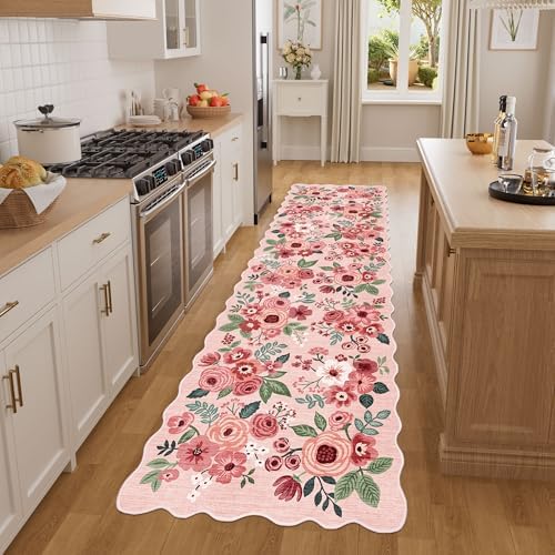 DUKINO 2x7 Runner Rug for Hallway, Floral Washable Rug for Kitchen, Pink - Image 3