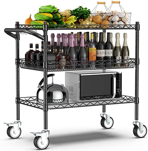 Leteuke 3 Tier Rolling Carts with Wheels, Heavy Duty Rolling Utility Cart by Leteuke