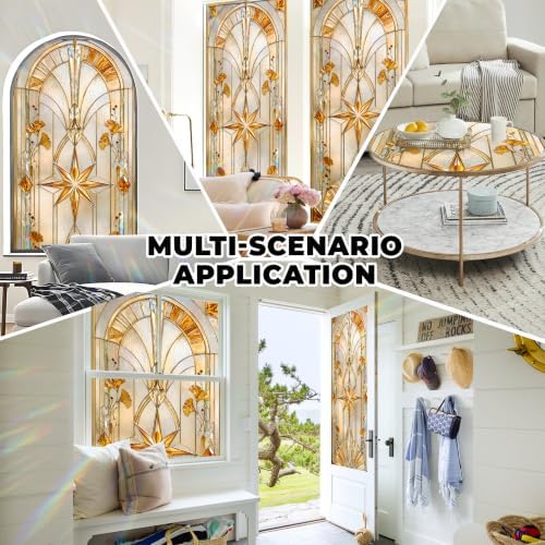 BVBOX Window Privacy Film Frosted Glass Window Sticker Window Film Static Glass Cling Tint Non-Adhesive for Home Door Decorative Frosting Cover 17.5 X 78.7 inch (1, Golden Arch, 17.5W X39.3L) - Image 6