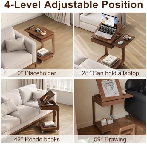Solid Wood C Shaped End Table for Couch, Walnut Couch Desk - Image 6