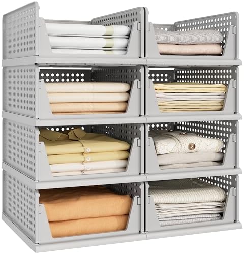 Pinkpum 8 Pack Closet Organizer Storage Bins Stackable Plastic Drawer Shelf by Pinkpum