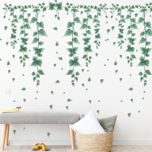 Hanging Green Vine Wall Decals,Succulent Plants Wisteria Floral Flowers Butterflies Birds Wall Stickers, Self-Adhesive Vinyl Removable Living Room Sofa TV Wall Decor - Image 4