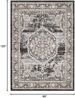 8x10 Rug Washable Area Rugs: Large Soft Living Room Rug - Distressed Stain Resistant Floor Carpet - Machine Washable Foladable Low Pile Area Rugs 8'x10' Black - Image 2