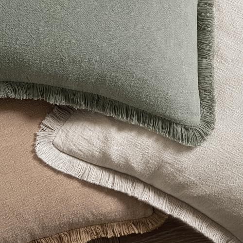 MIULEE Linen Fringe Decorative Throw Pillow Covers Natural Beige 16x16 - Image 4