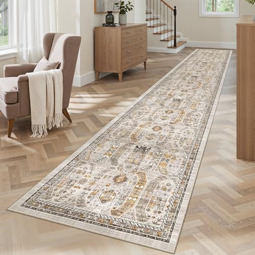 Madane Washable Runner Rugs 2x12 Long for Hallway Kitchen Soft, Brown/Gold - Image 3