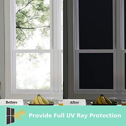 Volcanics Blackout Window Film with Installation Tools, Privacy Frosted Sun Blocking Black Window Cover Room Darkening Window Tint for Home Static Cling 100% Light Blocking 17.5 x 78.7 Inches - Image 3
