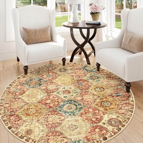 Lahome Moroccan Washable Round Rugs, Non-Slip Soft Round Rug 4ft Ultra-Thin - Image 5