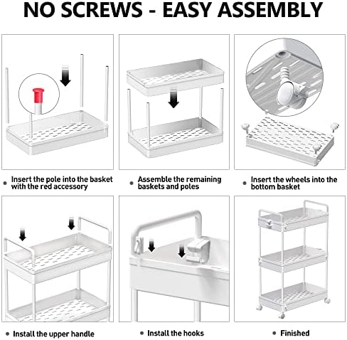 SOLEJAZZ 3 Tier Slim Rolling Storage Cart Organizer with Wheels, White - Image 7