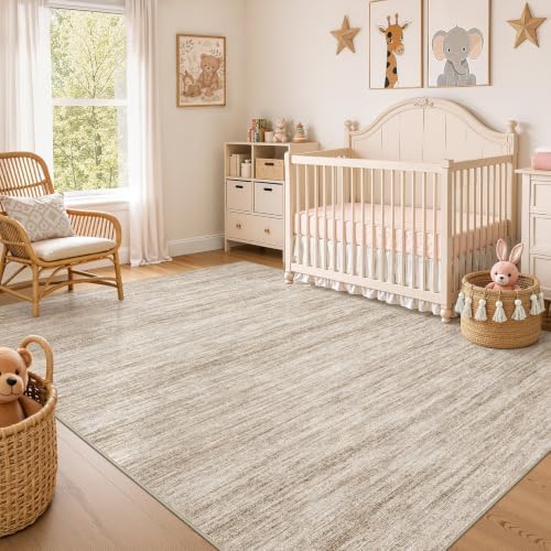 Nakagishi 10X12 Area Rugs Living Room: Washable Large Vintage Rug Neutral Non-Slip Soft Stain Resistant Indoor Carpet for Bedroom Nursery Dining Room Office Playroom - Dark Brown - Image 7