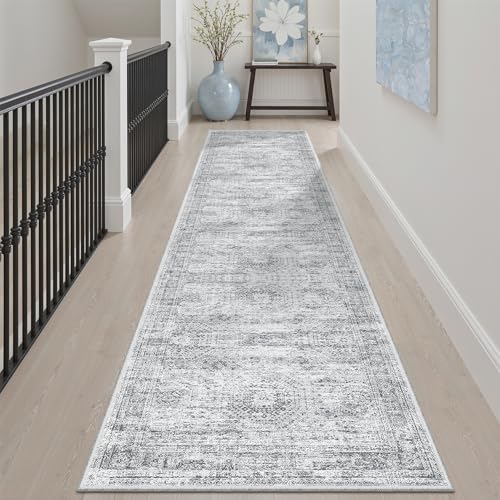 Soalmost Runner Rug 2x8 Washable Non-Slip Hallway Kitchen Runners Grey - Image 3
