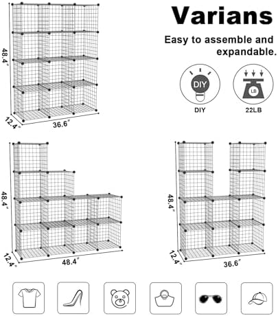 C&AHOME Wire Cube Storage, 12 - Cube Organizer Metal C Grids, Silver Gray - Image 3