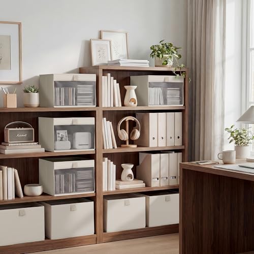StorageWorks Fabric Storage Bins with Clear Window, Beige, 3-Pack - Image 5