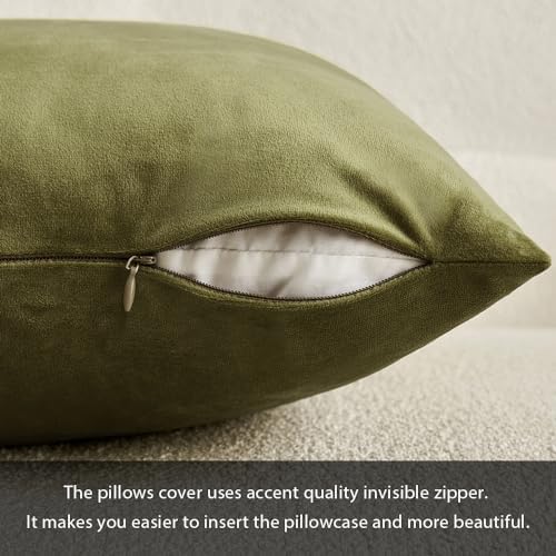 MIULEEVelvet Soft Euro Throw Pillow Covers 24x24 Inch Light Olive Green - Image 3