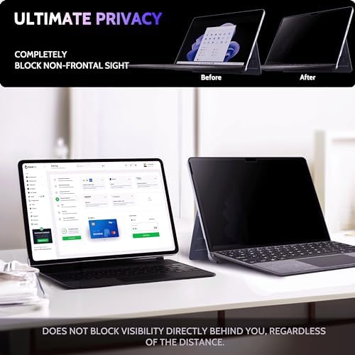 Peslv Privacy Screen for 10.5 Inch Surface Go 4/3/2/1, MagicSuction™ Removable Anti Spy Black Protector, Glare Blue Light Filter for Microsoft Laptop Computer Monitor - Image 4