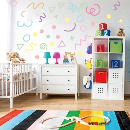 200 PCS Peel & Stick Removable Pastel Abstract Geometric Wall Decals | 10 Sheets Vinyl Wall Stickers in Mixed Size Shapes (1.8–5.7 in) for Nursery, Kids Room, Bedroom, Playroom & Home Decor - Image 5