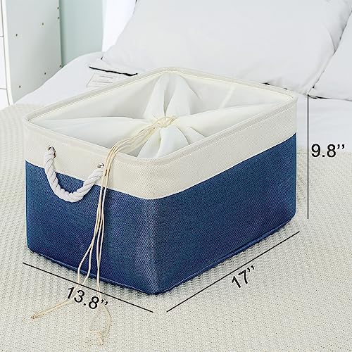 TheWarmHome Organization and Storage Basket for Organizing - X Large 3 Pack 17.7L×13.8W×9.8H in Collapsible Storage Bin for Shelves, Basket for Gifts Empty Toys Organizer Gift (White & Jean Blus) - Image 6