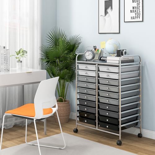 Giantex 20 Drawers Rolling Cart, Mobile Storage Drawer Cart, Classroom Organizer Cart for Office School Supplies Teacher Tools Paper Craft Small Printer, Utility Cart on Wheels, Gradient Grey - Image 5