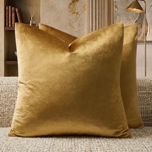 GIGIZAZA Golden Velvet Pillow Covers 16x16 Decorative Pillows Pack of 2 by GIGIZAZAFocusingonhomedecoration