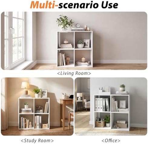 WannabeMyself【Sturdy Build&Easy Assembly】 4 Cube Storage Organizer with Anti-Tipping Kits,Reversible Open Back Book Shelf, Bookcase for Living Room,Bedroom,Entrance Hall,Office,24.1×11.4×24.1,White - Image 5