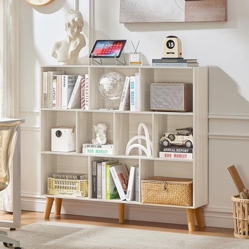 LEYAOYAO 10 Cube Bookshelf,Mid-Century Modern Bookcase with Legs,Light Grey by LEYAOYAO-Findtheshiningpointofyourideallife%EF%BC%81