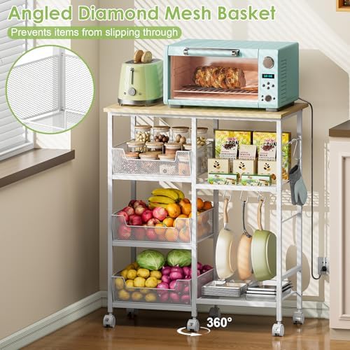 Rolling Kitchen Microwave Organizer Cart, Adjustable Shelves, White - Image 6