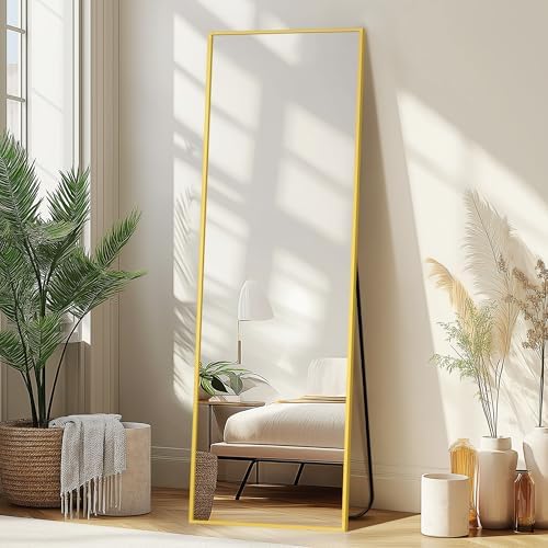 Delma Full Length Mirror with Stand, 56x15 Gold Floor Mirror by Delma