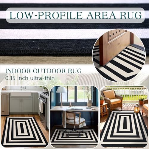 3x5 Modern Entry Rug - Small Washable Indoor Outdoor Mats for Front Door Non-Slip Porch Rug Black White Geometric Striped Throw Rugs for Living Room Bedroom Entryway Kitchen Office Porch Decor - Image 5