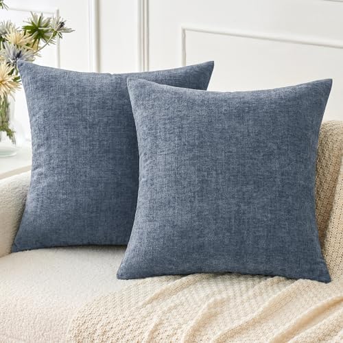 MIULEE Soft Chenille Throw Pillow Covers Dark Grey Blue 16x16 Pack of 2 by MIULEE