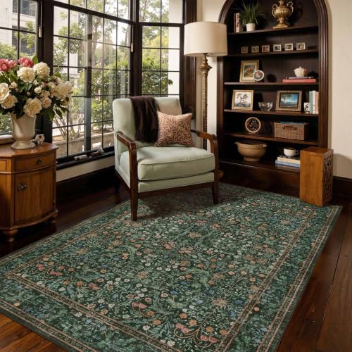 Rugxara Green Floral 4x6 Area Rug Washable Rug for Living Room Bedroom by Rugxara