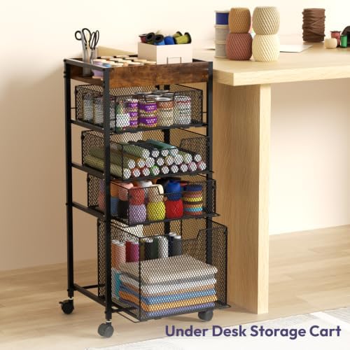 SWTYMIKI Rolling File Cart with Drawers - 5 Tier Art Craft Rolling Organizer Cart - Office Storage &Organization, Mobile Metal File Cabinet for Office and Home Espresso - Image 2