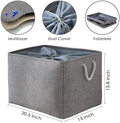 TheWarmHome Storage Baskets for Organizing, Sturdy Fabric Storage Basket , Foldable Storage Baskets for Shelves Closet Nursery Toy (Grey 3 Pack 20.5×15.7×13.8inch) - Image 3